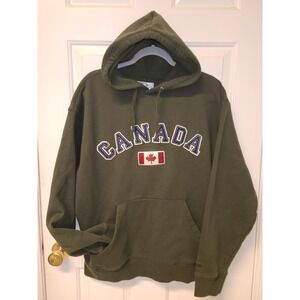 CANADA FLAG Unisex Embroidered Fleece Sweatshirt Hoodie Sz XL Olive Green